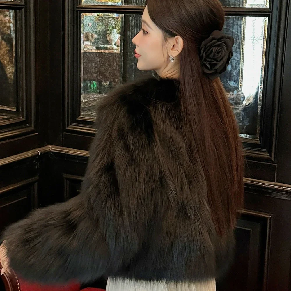 Veste de fourrure de réalité Double face tricotée épaissir à manches longues col en v hiver tissage fourrure femmes hiver manteau de fourrure de raton laveur naturel femmes