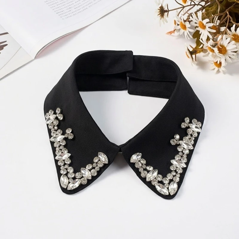 Kép 7: Sparkly strasszos Cajgvászon Ál- Csőbilincs Nők Lecsavarható Ing Gallérbőség Hajtóka Csőbilincs Pulóver ruhát ruhák dekor nyakú accessor