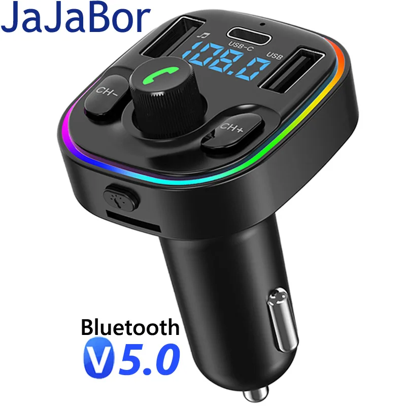 

JaJaBor Bluetooth 5.0 FM Transmitter Handsfree Car Kit FM Modulator MP3 Player 2 USB Type C Quick Charge Adapter Phone Charger