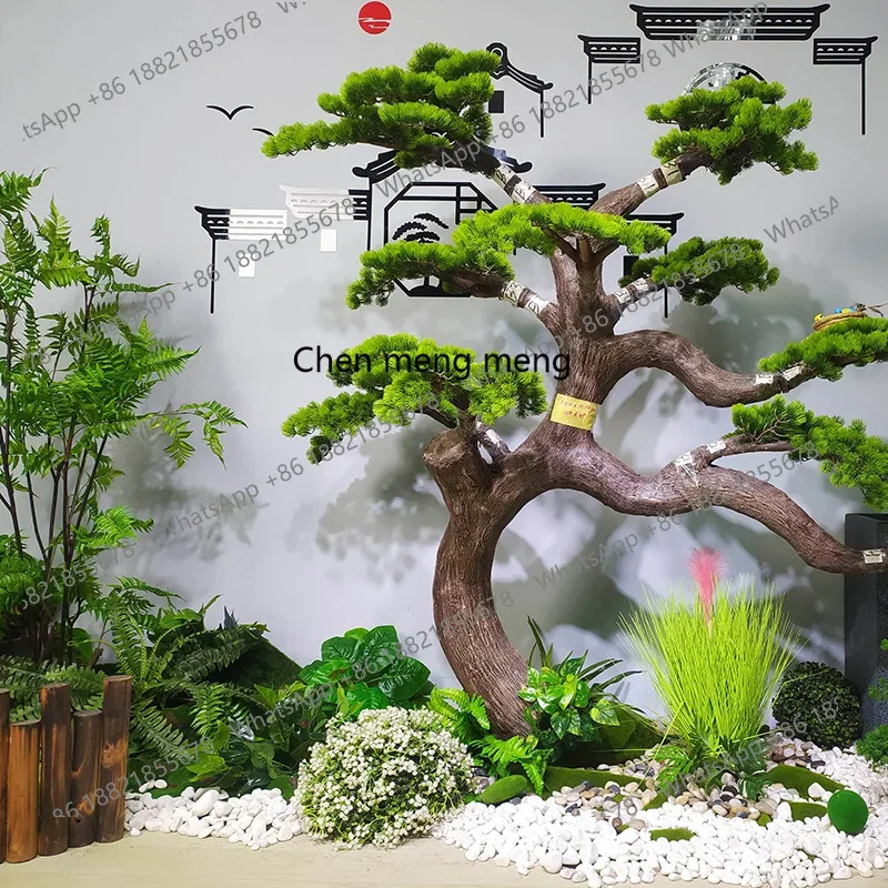 A74Simulation green pine trees, new Chinese porch bonsai photography, office decoration ornaments welcome pine