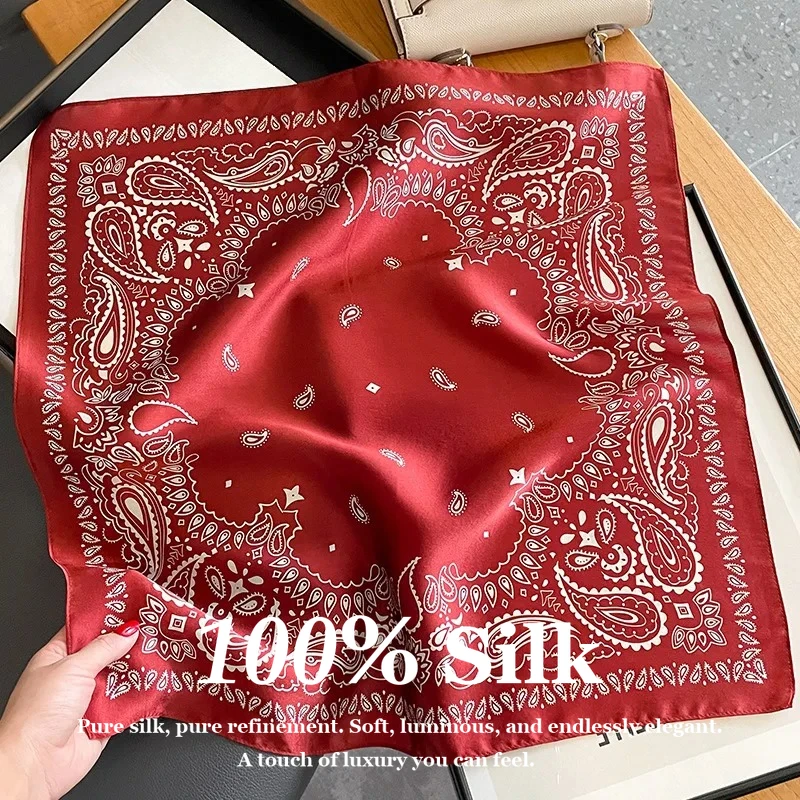 2026 100% Echte Seidenschals mit Paisley-Print, Foulard, Bandana für Damen, Frühling/Sommer Wickeltuch, Quadratische Schals, Hijab, Halstuch