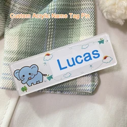 Customizable Name Acrylic Badge School Emblem Acrylic Cartoon Pattern Name Brooch Tag Pin For Kids Student Union Badge