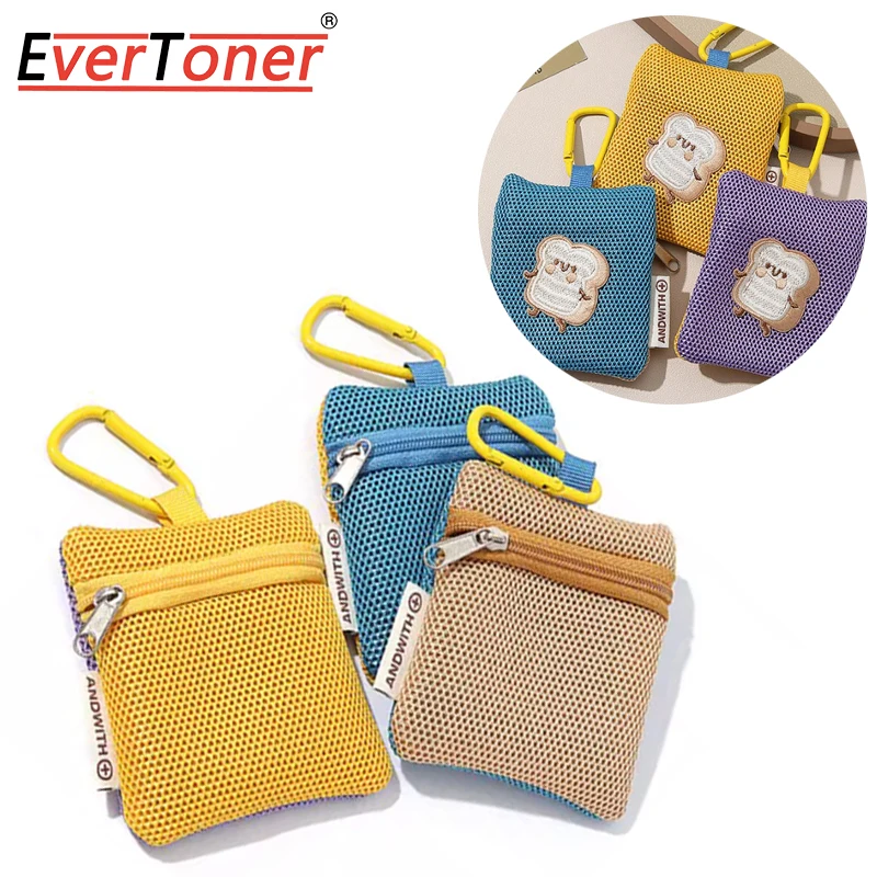 EverToner Cute Toast Breathable Mesh Zipper Coin Purse Pendant Creative Headphones Lipstick Multifunctional Color Wallet