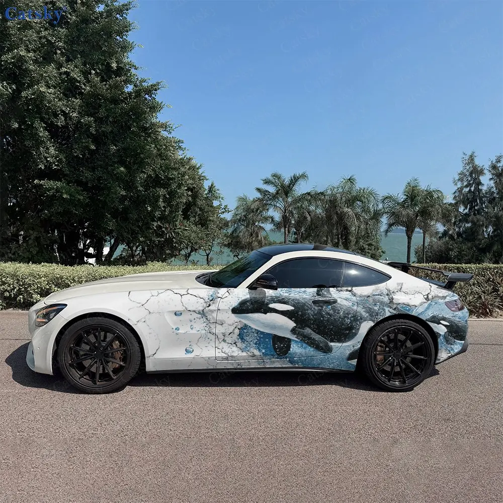 2 piezas de Vinilos Decorativos para Autos con Diseño Artístico de Orca Rompiendo Hielo, Duraderos, Resistentes a la Decoloración, que Mejoran la Estética del Vehículo