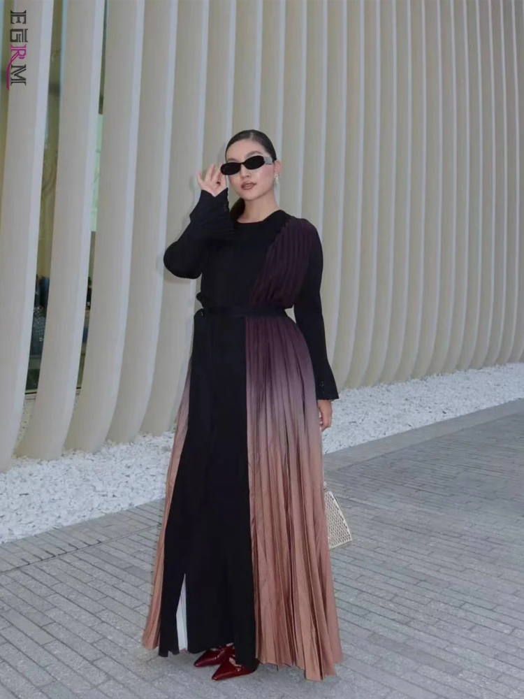 EGRM Miyake Style Gradient Color Long Outer Shawl 2026 New Long-sleeved Hand-pleated Folds Large Robe for Slimming Women 6R1902