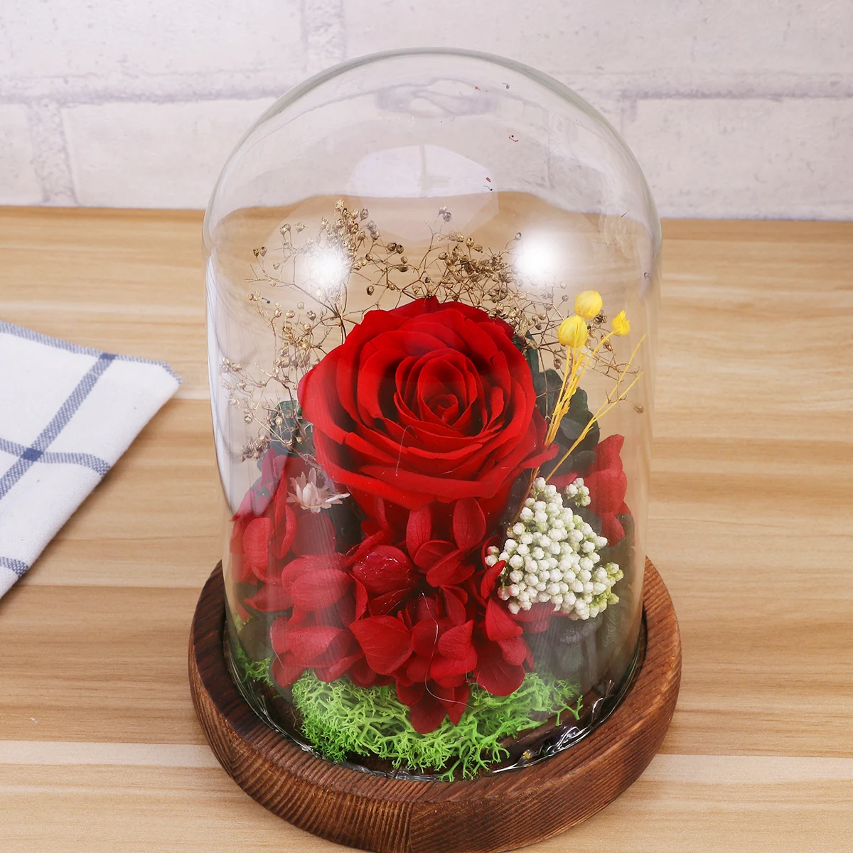 

Glass Cover Artificial Rose Light Decorative Table Lamp For Wedding Party Party Light Home Bedroom Glass Dome Lamp