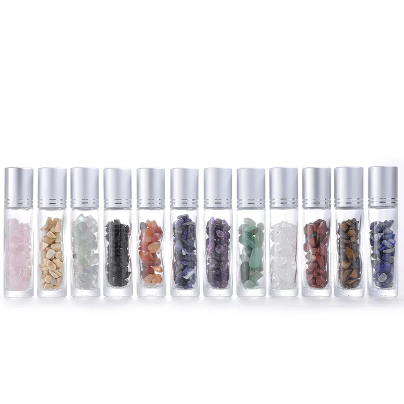 10ml Natural Gemstone Roller Ball Bottle Refillable Essential Oil Body Perfume Glass Inside Healing Crystal Beauty косметика