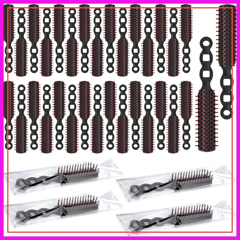 

36 Bulk Hair Brushes for Homeless, Individually Wrapped, Nylon Bristles Detangling, Black