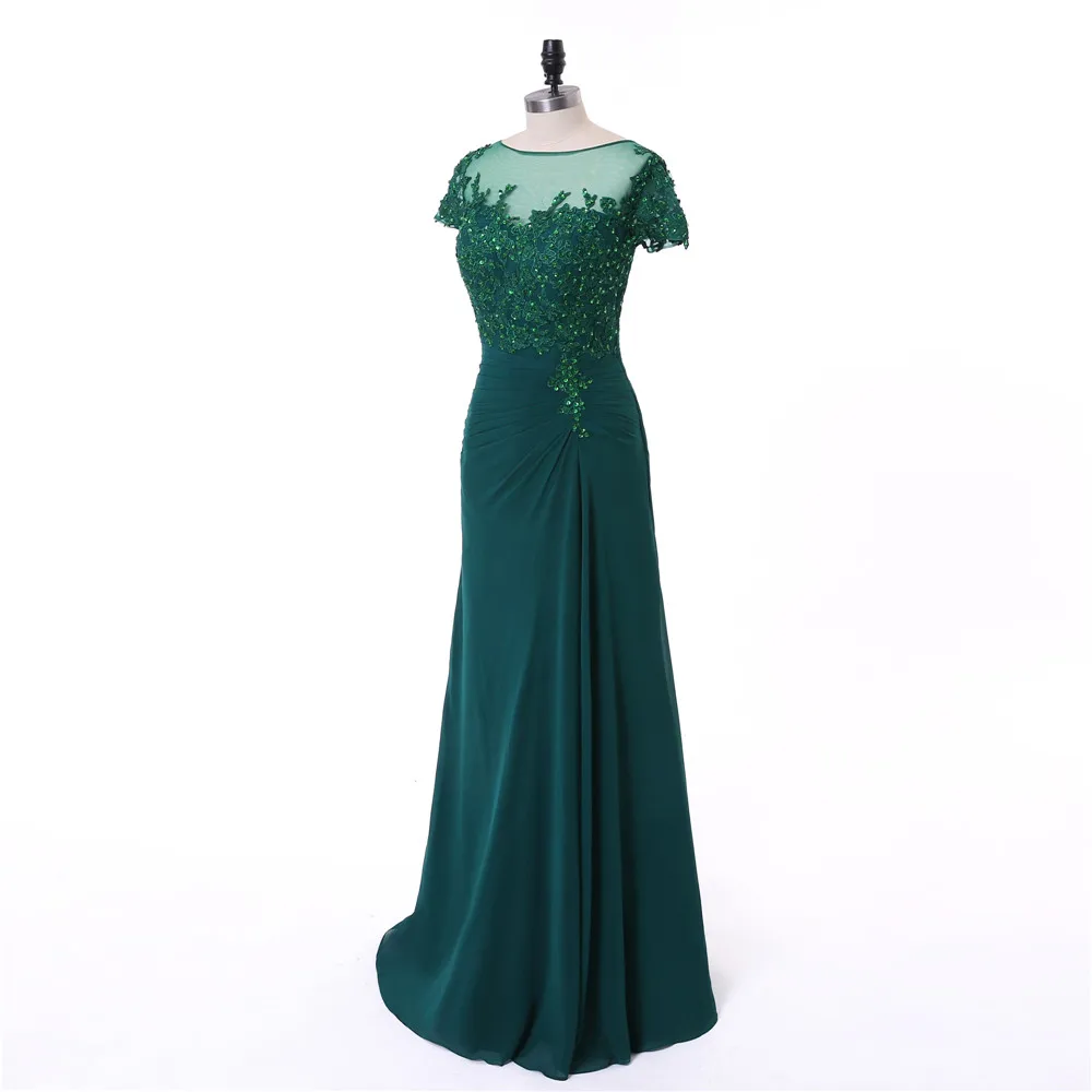 Green Mother Of The Bride Dresses A-line Cap Sleeves Chiffon Applique Beaded Plus Size Long Groom Mother Dresses For Wedding