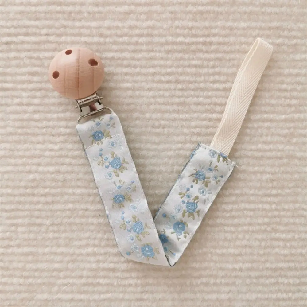 

Ethnic Style Baby Cloth Pacifier Chain Embroidery Floral Wood Soother Holder Adjustable Teether Toys Straps Nipple Holder Clips