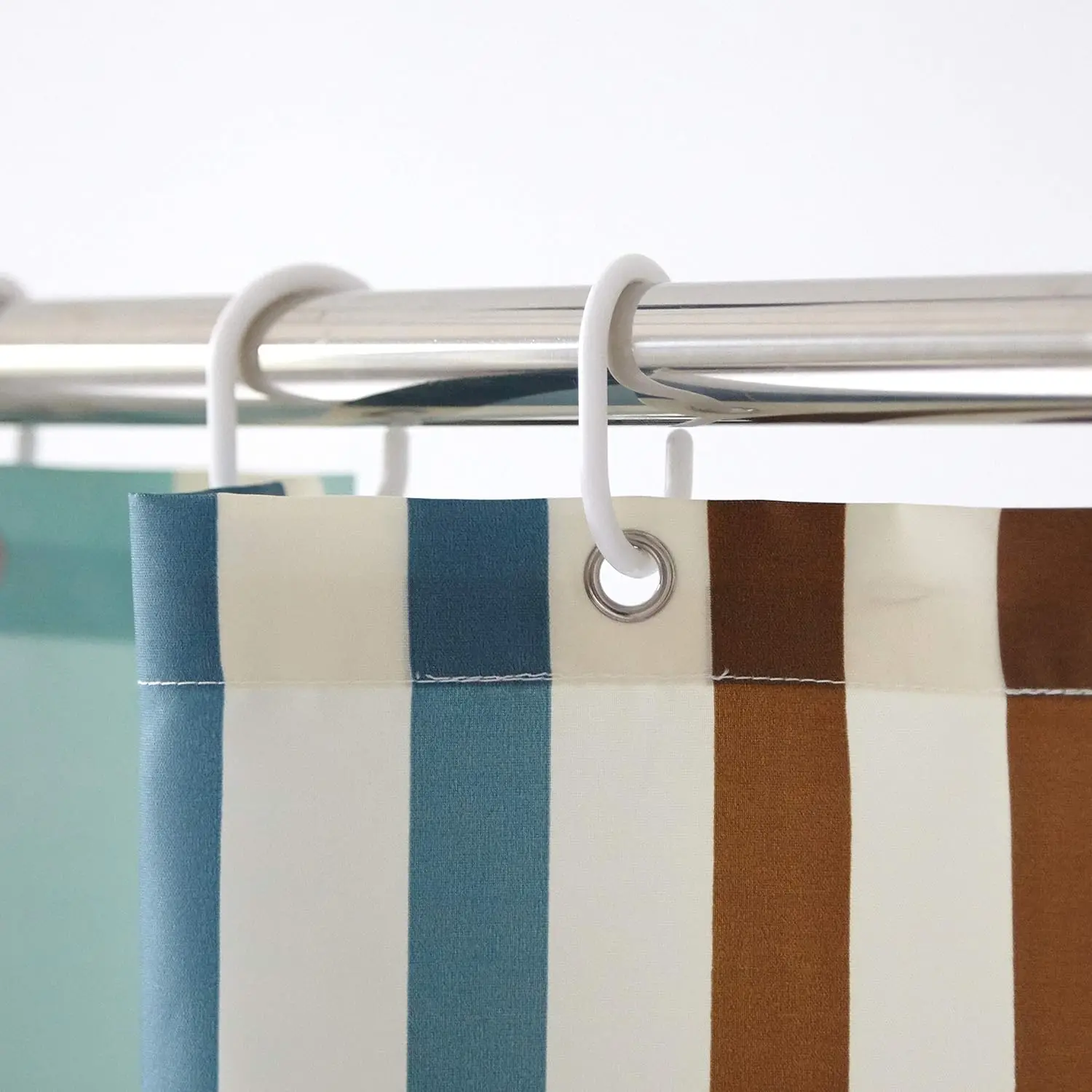 Shower curtain 180x180 cm, fanproof fabric, waterproof with 12 white rings, coloured stripes