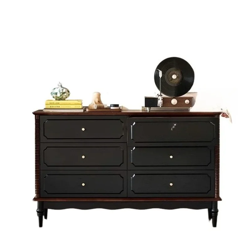 

French retro solid wood six-chest cabinet, medieval bedroom storage, bedside cabinet