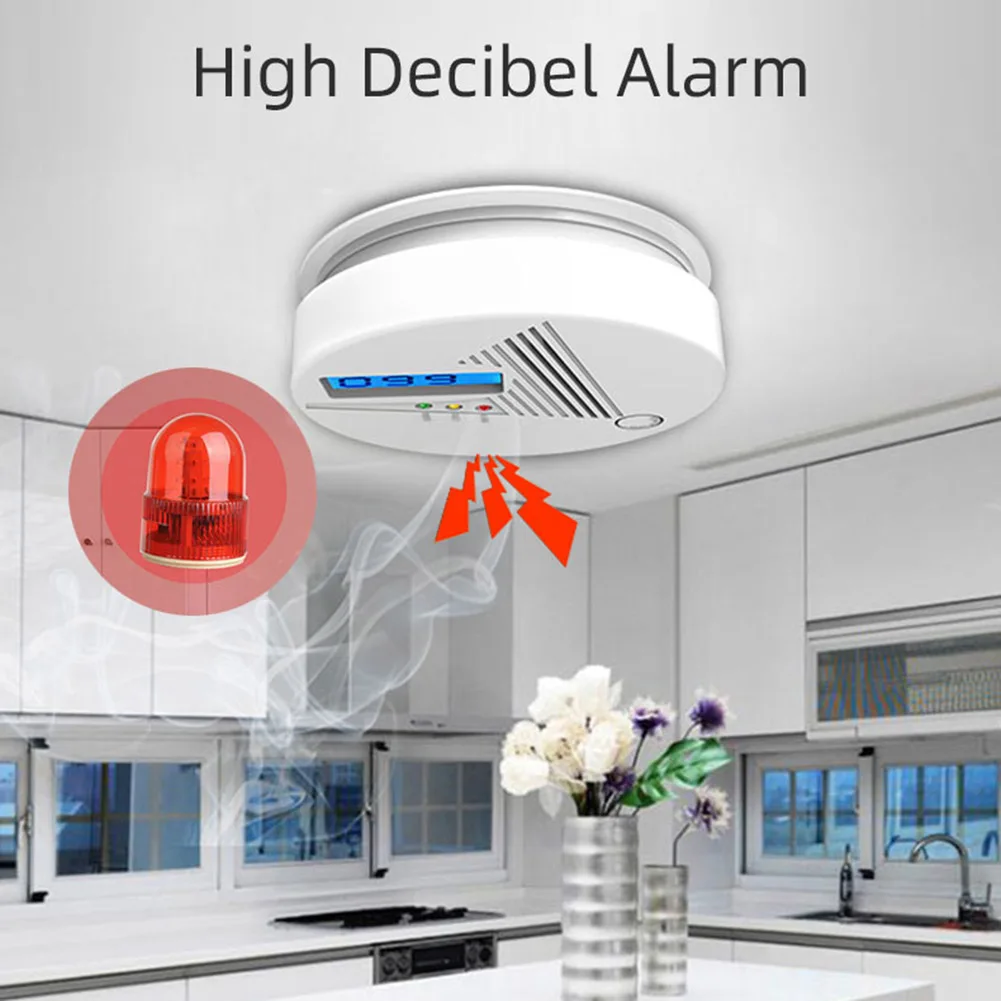 Детектор дыма и монооксида углерода со светодиодной индикацией, детектор CO с питанием от батареи, индикатор низкого заряда батареи, ЖК-дисплей для дома, отеля