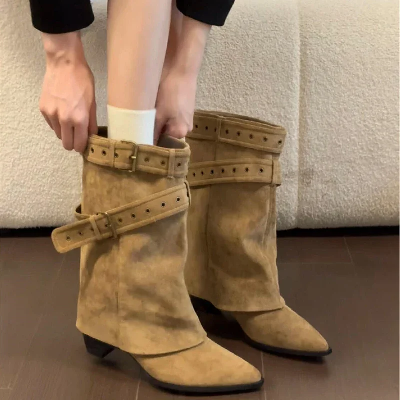 

Woman Boots Knee High Platform Chunky Heels Trend Punk Gothic New Rock Leather Fashion Women's Shoes Motorcycle Footwear 41