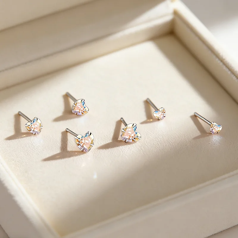 ENSHIR Pink Heart Zircon Earrings For Women Simple Delicate Elegant Sweet Korean Jewelry Gifts Wholesale