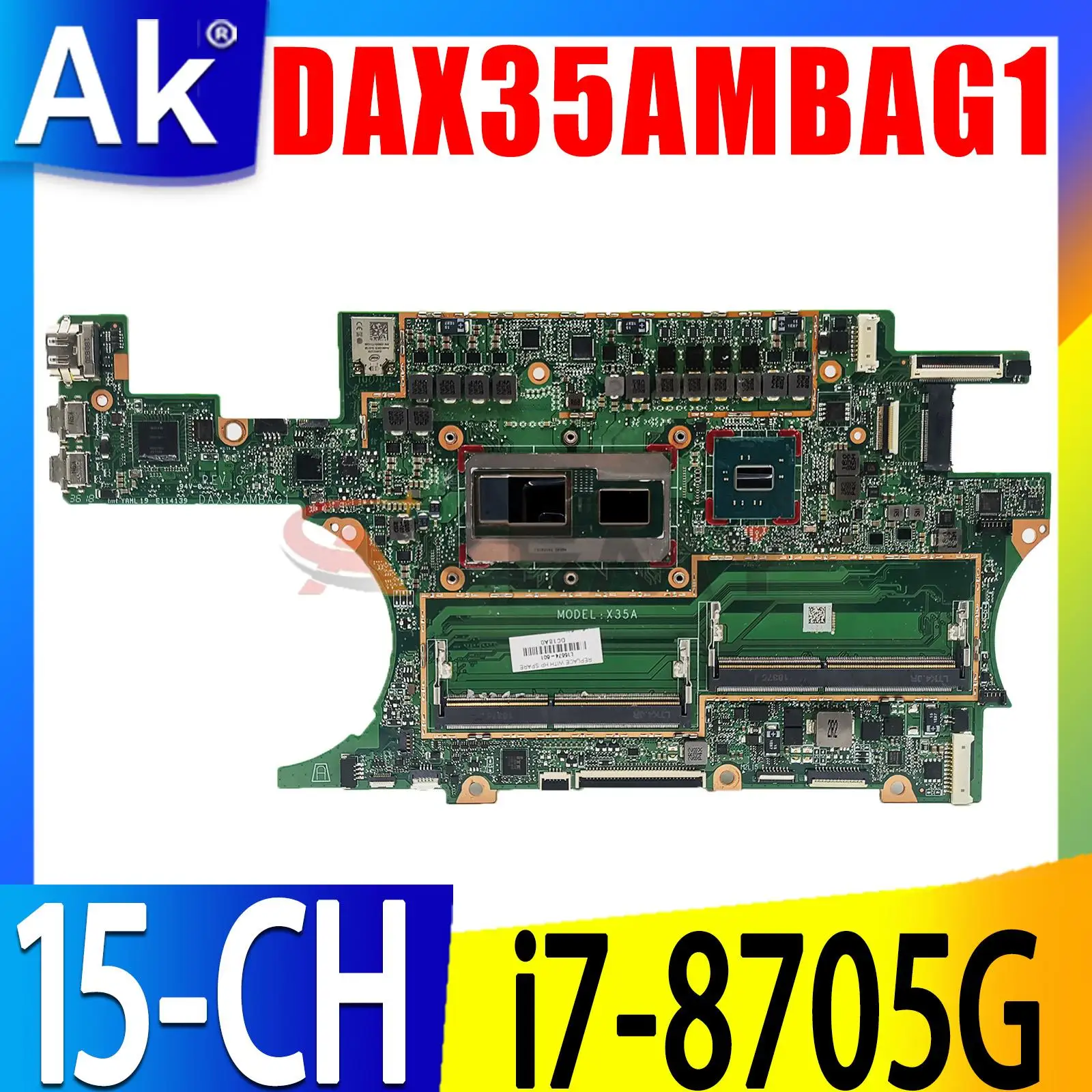 

DAX35AMBAG1 X35A For HP Spectre X360 15-CH 15T-CH Laptop Motherboard With i7-8705G CPU 100% Fully tested L15574-601 L15574-001