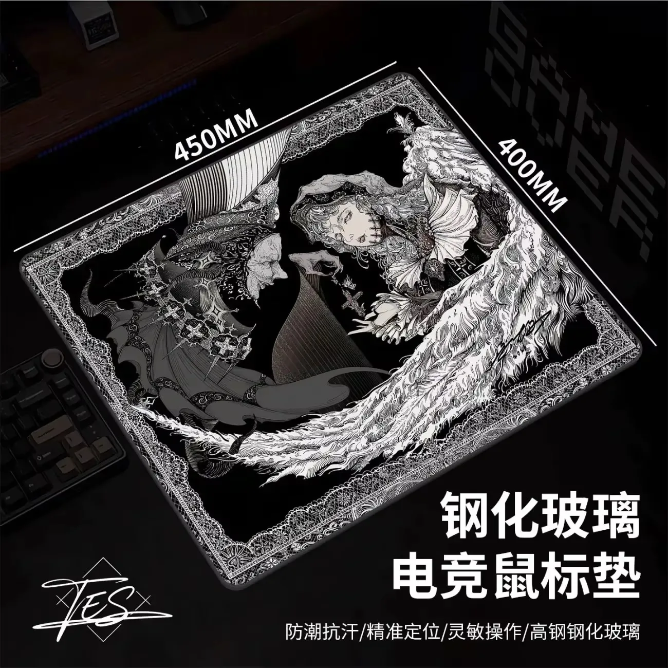 Gothic Dark Cool Devil Angel Glass Mouse Pad Large Custom Frosted Surface Desk Mat Tempered FPS Office Pad Gaming Accessories