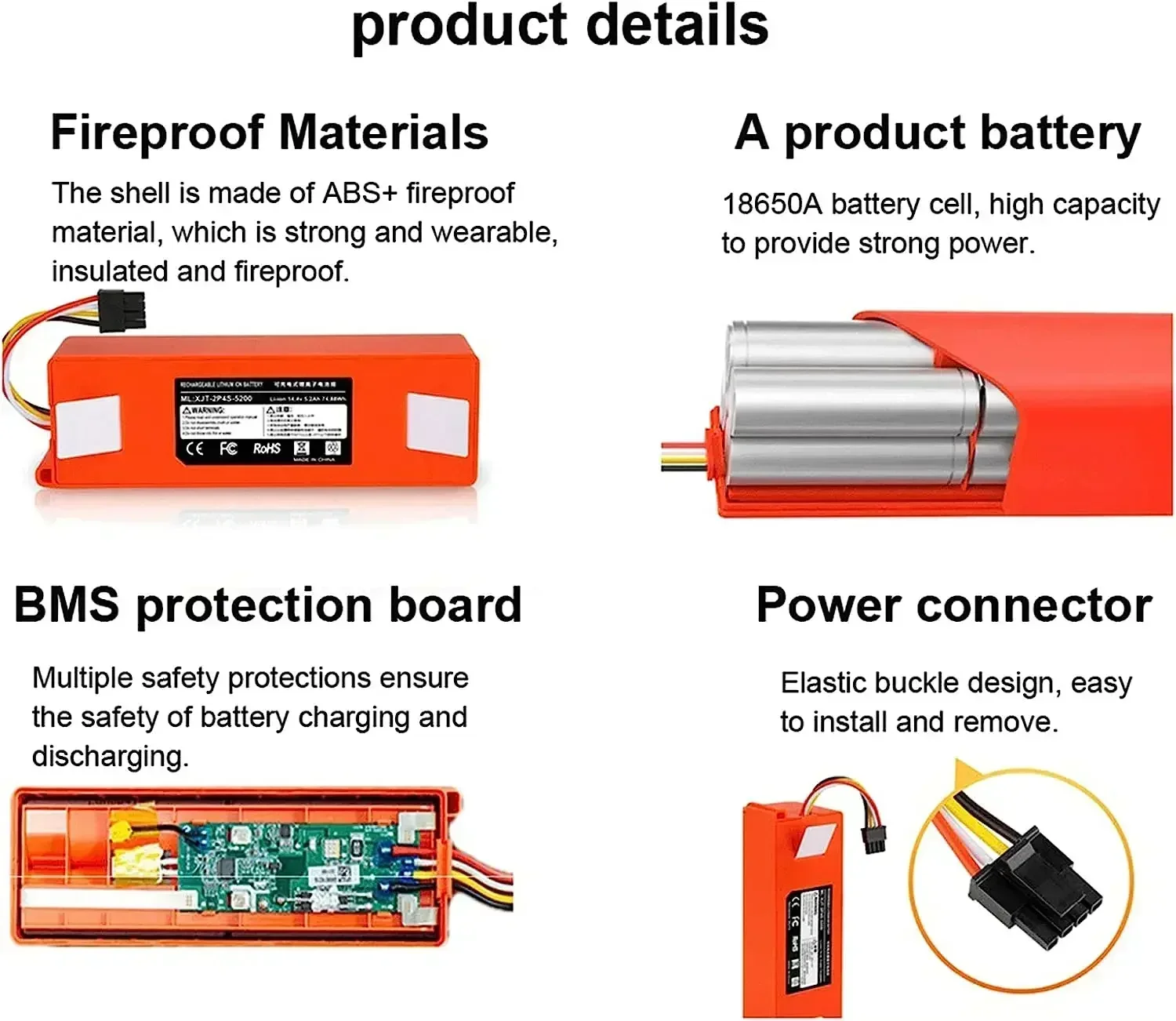 SU 6500mAh Vacuum cleaner Replacement Battery for Xiaomi Robot Roborock S50 S51 S55 Accessory Spare Parts li-ion battery & 5200m