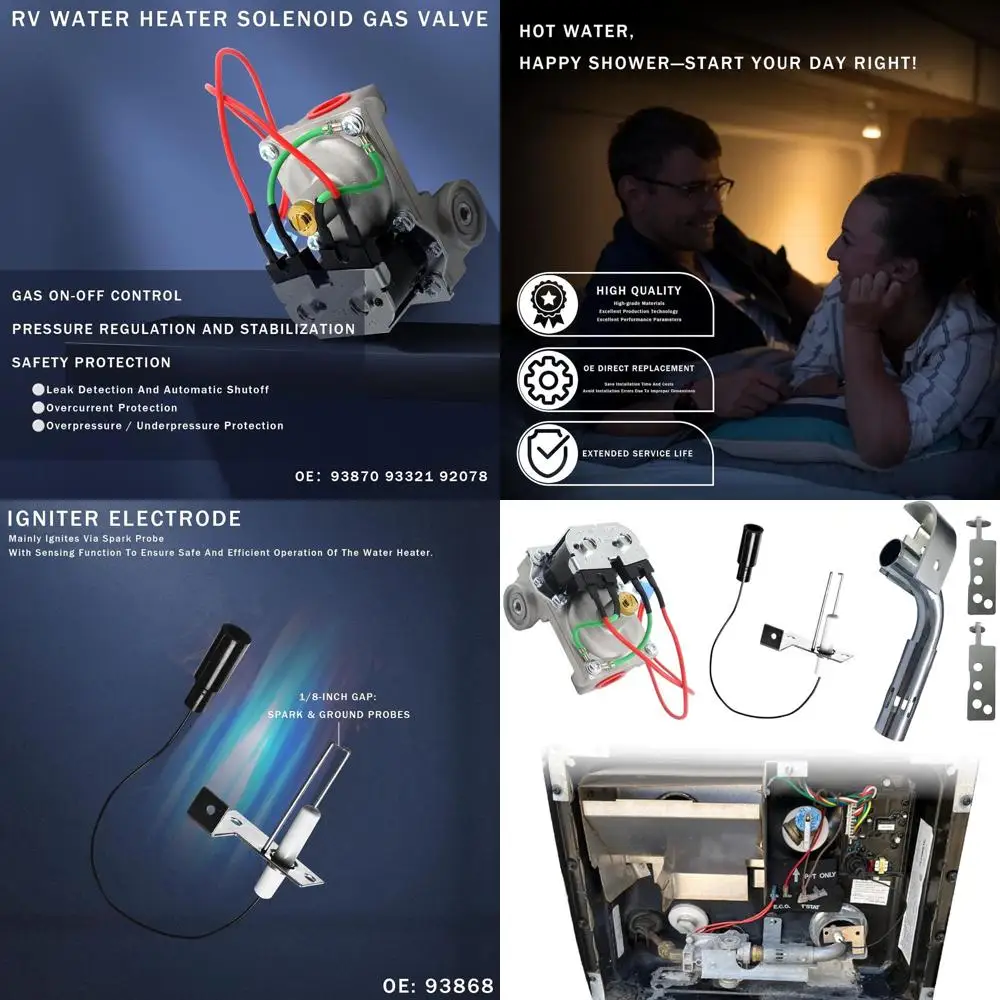 مجموعة قطع غيار سخان المياه RV لـ Atwood: 93844 غاز الملف اللولبي، 91638 صمام أنبوب الموقد، 93868 الشاعل - متوافق مع 6 #1
