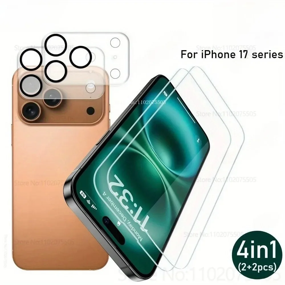 2 Stück HD-transparente Displayschutzfolien + 2 Stück Kameraobjektivschutz für IPhone 15 16 Promax 11 12 Mini 14 Plus 17 Promax Air 13 Pro