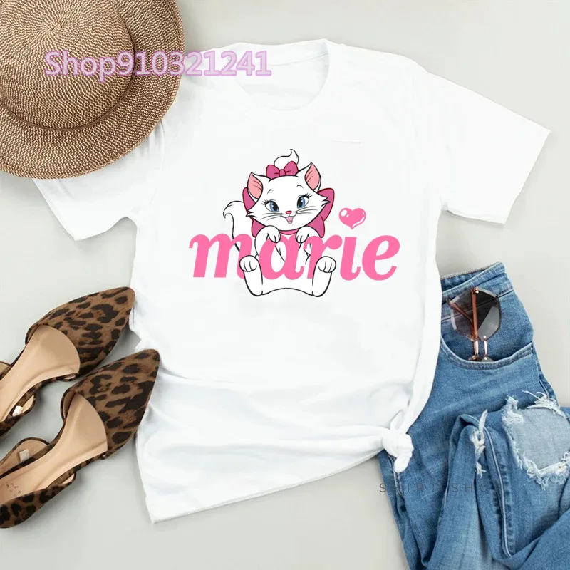 Kawaii Marie cat t-shirts Print Girls T Shirt women Cartoon T-shirt Female Cute Short Sleeve Casual Harakuju Tshirts Ladies