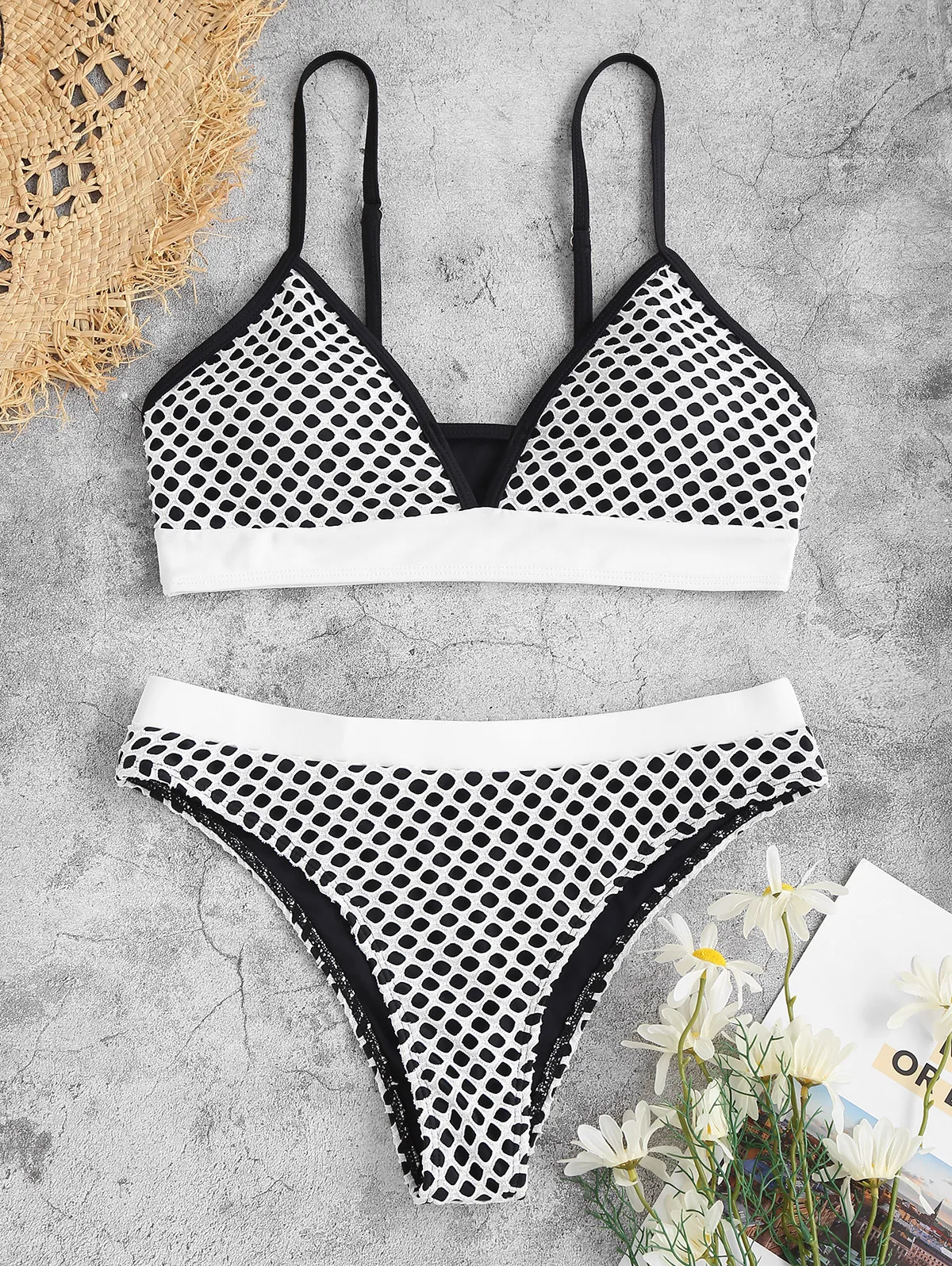 ZAFUL women's swimsuit Fishnet Openwork Cheeky Cami Tankini Swimwear