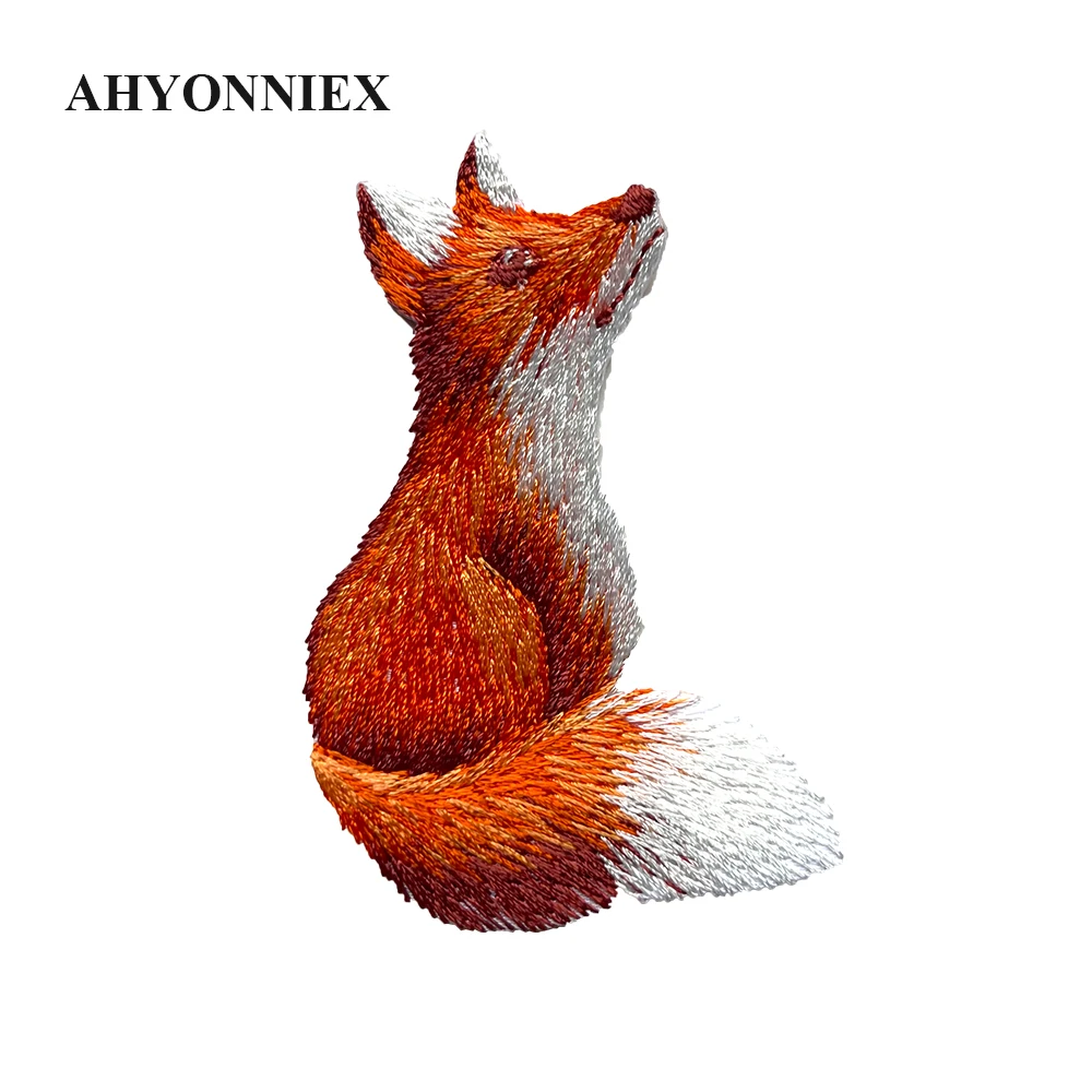 AHYONNIEX Pairs Iron On Embroidered Cute Fox Patches Clothes Bags DIY Applique Embroidery Parches Iron Patch for Clothes