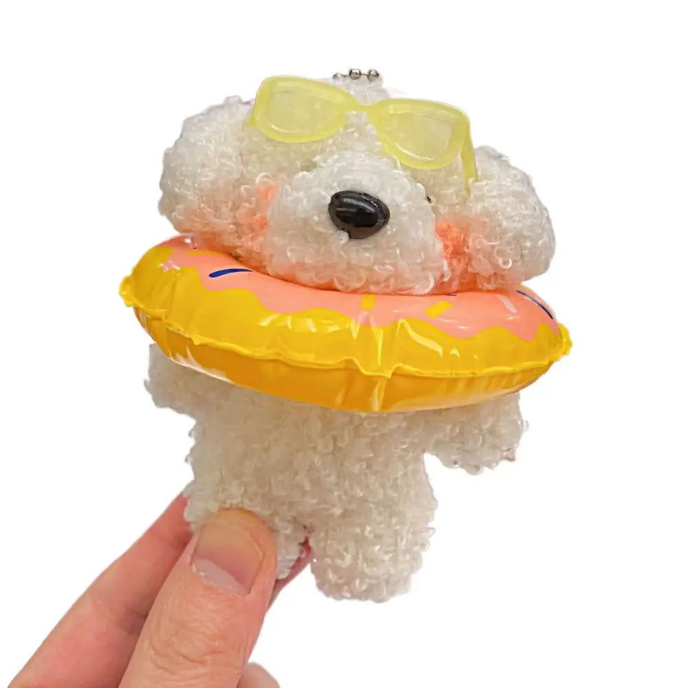 Swimming Rings Plush Dog Keychain Stuffed Animal Plush Doll Puppy Stuffed Keyrings Sunglasses Kawaii Dog Pendant Car Keychain