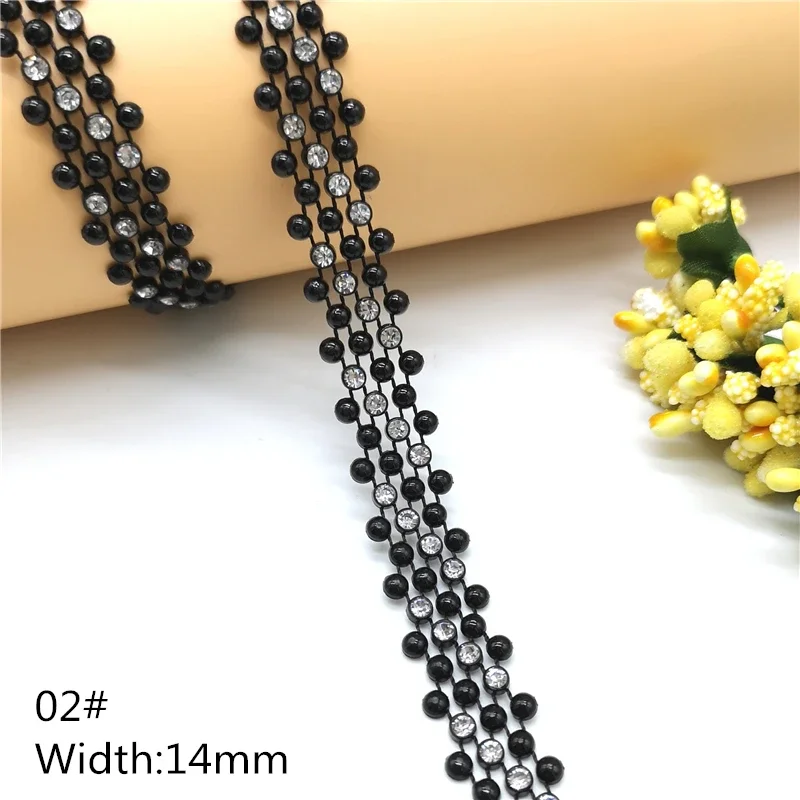 1 yard Rhinestone Chain Black Crystal  Sew On Trims Wedding Dress Costume Applique