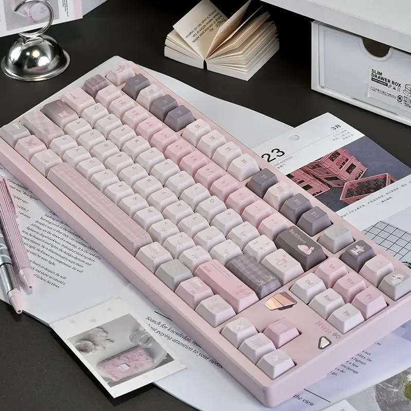 

Gentle World Pink Theme PBT Keycap New Original Sublimation Suitable for Girls Mechanical Keyboard 60-108