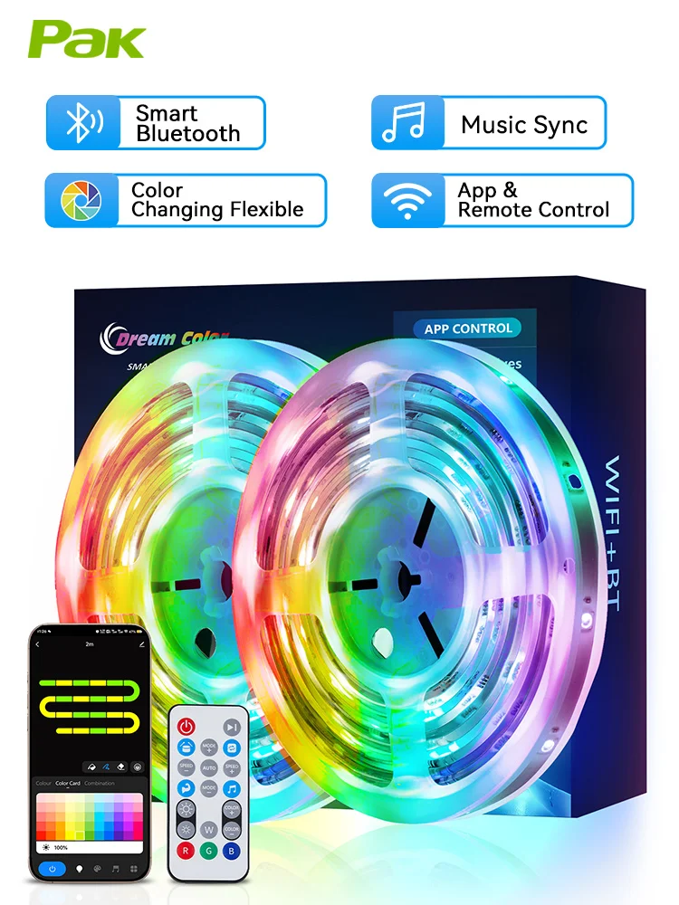 LED-Leuchten für Schlafzimmer, RGB-Smart-Bluetooth-LED-Streifen mit Musik-Synchronisierungs-App, Fernbedienung, Farbwechsel für Gaming-Dekoration