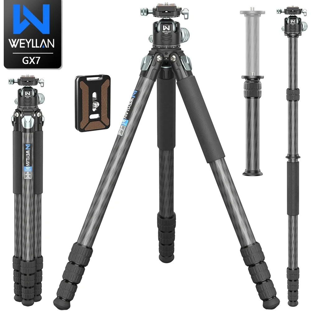 

WEYLLAN 81'' Carbon Fiber Tripod Heavy Duty Tripod 32.5mm Tube 44mm Ball Head for DSLR SLR Digital Camcorder Max Load 25kg NEW