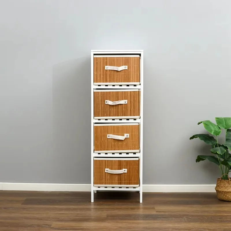 Slim Tower Storage Wooden 4-drawer chest of drawers Bedroom, living room or hallway vertical drawer storage unit