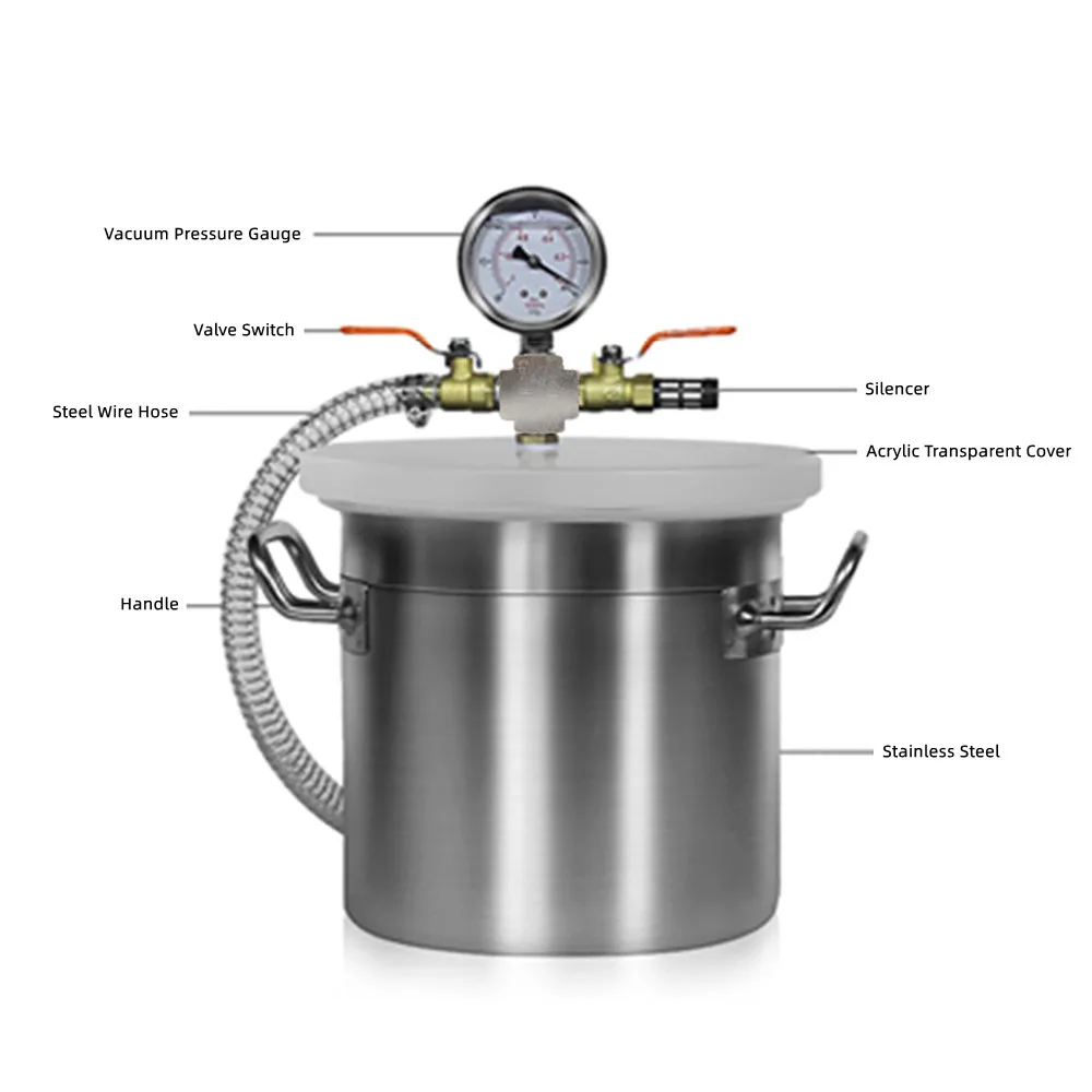 6L 20x20CM Stainless Steel Vacuum Defoaming Barrel Epoxy Degassing Tool Laboratory Vacuum Chamber Dryer With 20CM Acrylic Lid