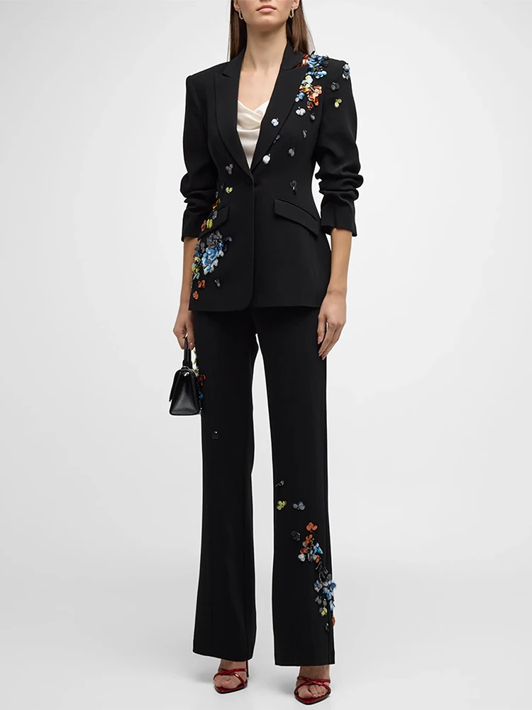 HIGH STREET Newest Fashion 2024 Designer Runway Suit set Women's Colors Sequined Blazer Pants Suit 2pcs