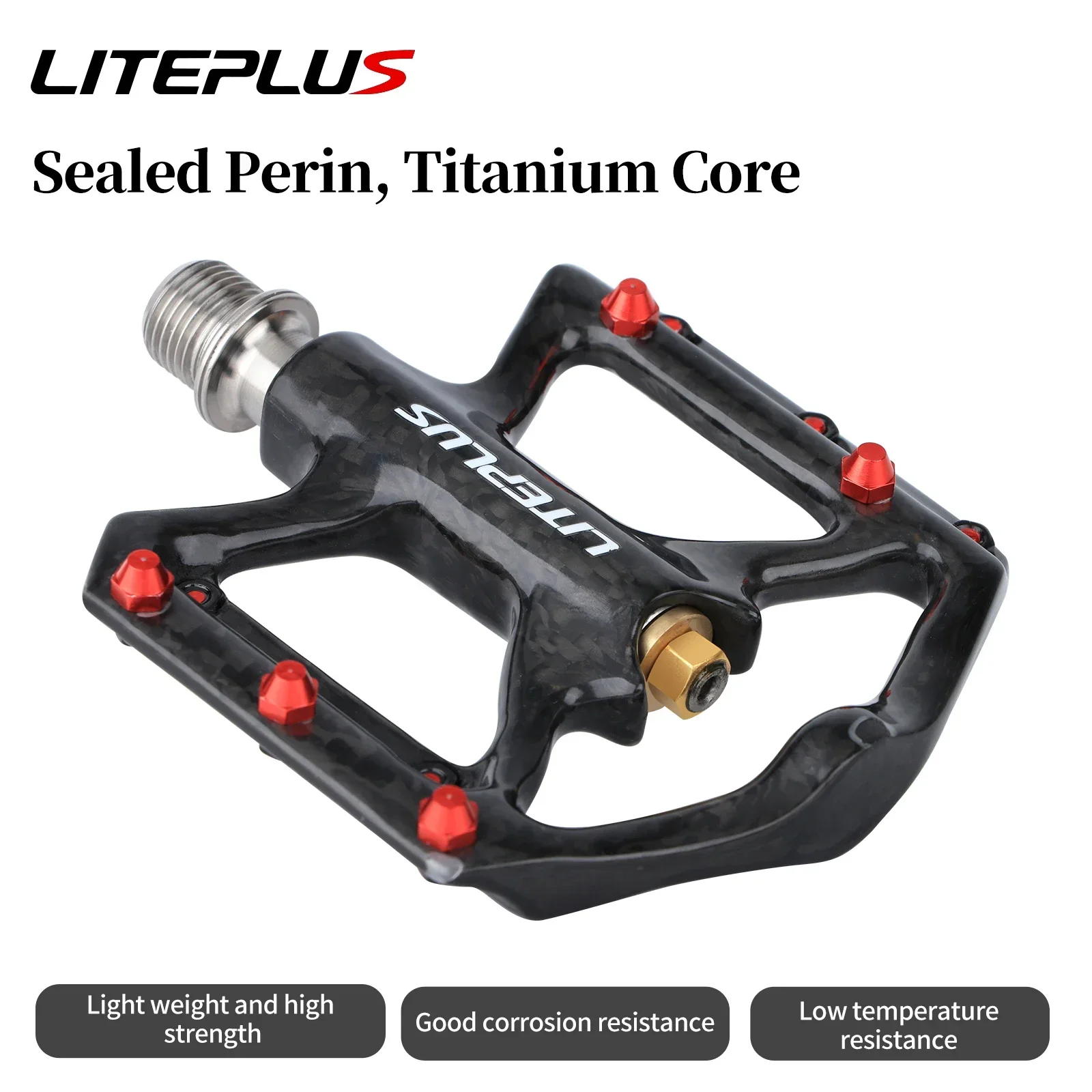 Liteplus Ultralight Carbon Fiber Pedal Titanium Sealed Bearings Non-Slip For Folding Bicycle Mountain Bike Pedals Bicycle Parts