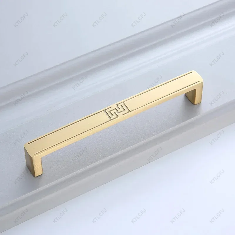 New Chinese Style Brass Handle Rural Luxury Antique American Style Antique Carved Vintage Pure Copper Cabinet Door Drawer Handle