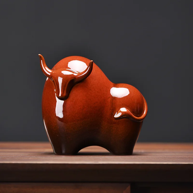1pc Lucky Ceramic Bull Sculpture Modern Home Table Decor New Year Office Counter Ornament Traditional