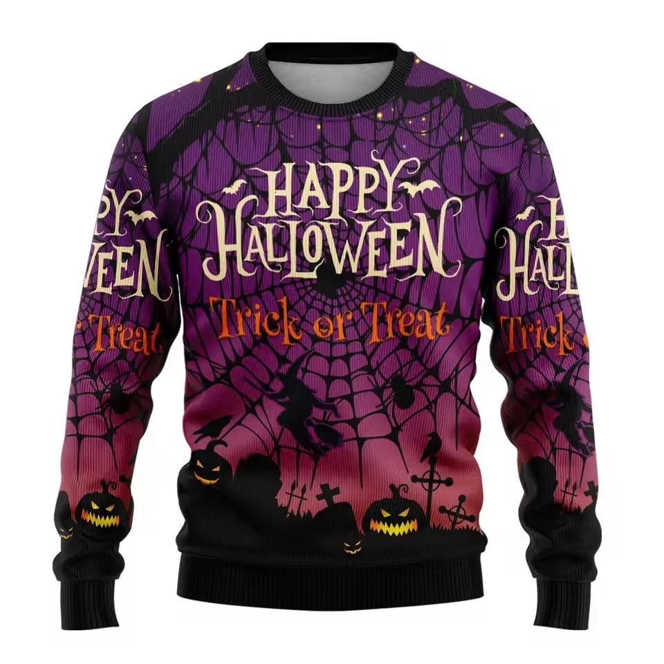 Halloween Sweaters For Men Clothing Spooky Pumpkin Crewneck Sweatshirts Unisex Pullovers Mens Hoodies Long Sleeve Funny Top Gift