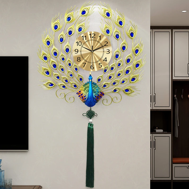 Peacock Art Mural Wall Clocks Luxury Large Restaurant Minimalist Wall Watch Modern Creative Reloj Pared Living Room Decoration