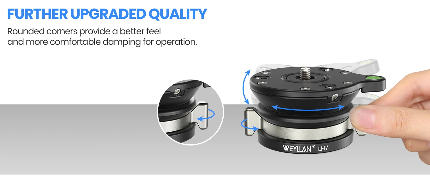 WEYLLAN LH5/LH6/LH7 Stativ-Nivellierbasis Kamera-Nivellierer Aluminiumlegierung Kopf 10/15/20kg Traglast 14 ° /15 ° 360-Grad-Neigung ° Pan-Adapter-Schraube – Detail 5