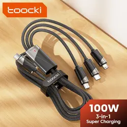 Toocki 3 in 1 USB C Cable 100W Type C Fast Cable Charging For iPhone 15 14 13 Huawei Honor Xiaomi 12 ViVo Oppo Micro Data Cord