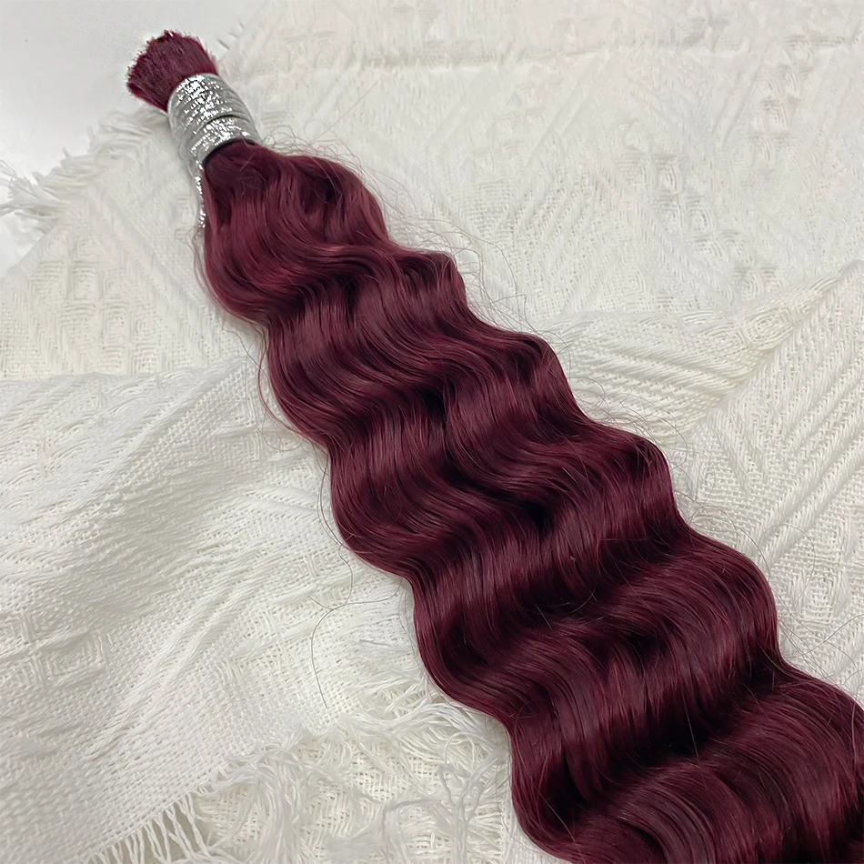 Wholesale 100% Human Hair Bulk for Boho Braids No Weft 99j Burgundy Deep Wave Hair Extensions for Braiding Brazilian Remy Hair