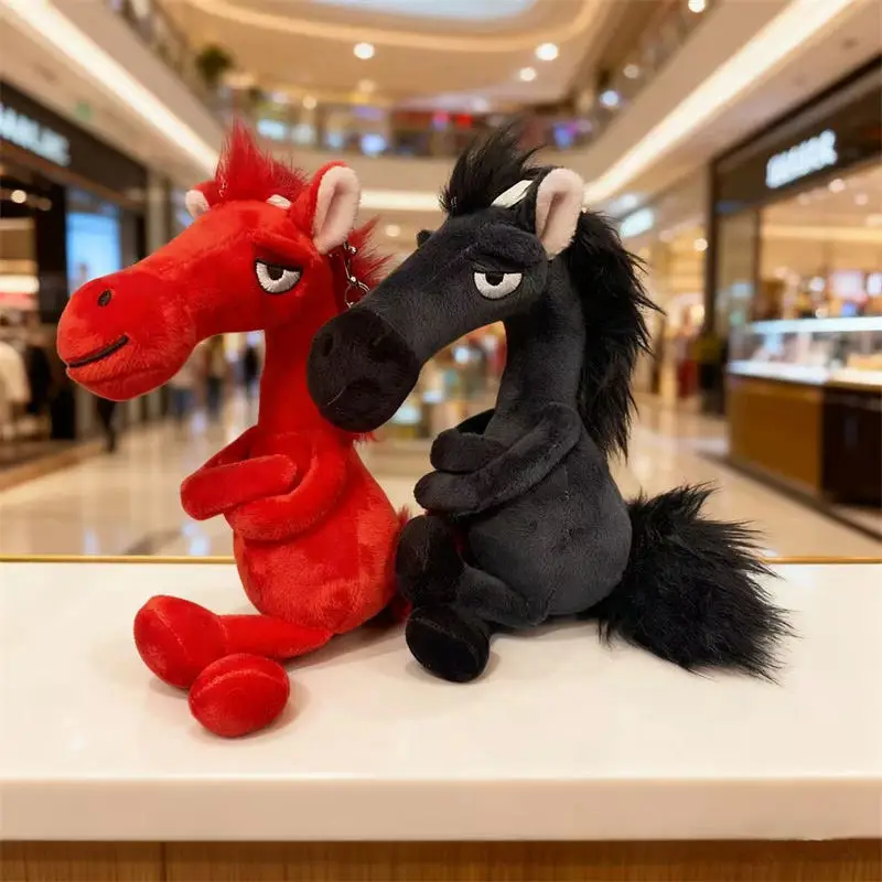 2026 chaveiro cavalo do zodíaco dos desenhos animados preto pelúcia mochila bolsa charme para crianças festivo ano novo chinês ideia de presente