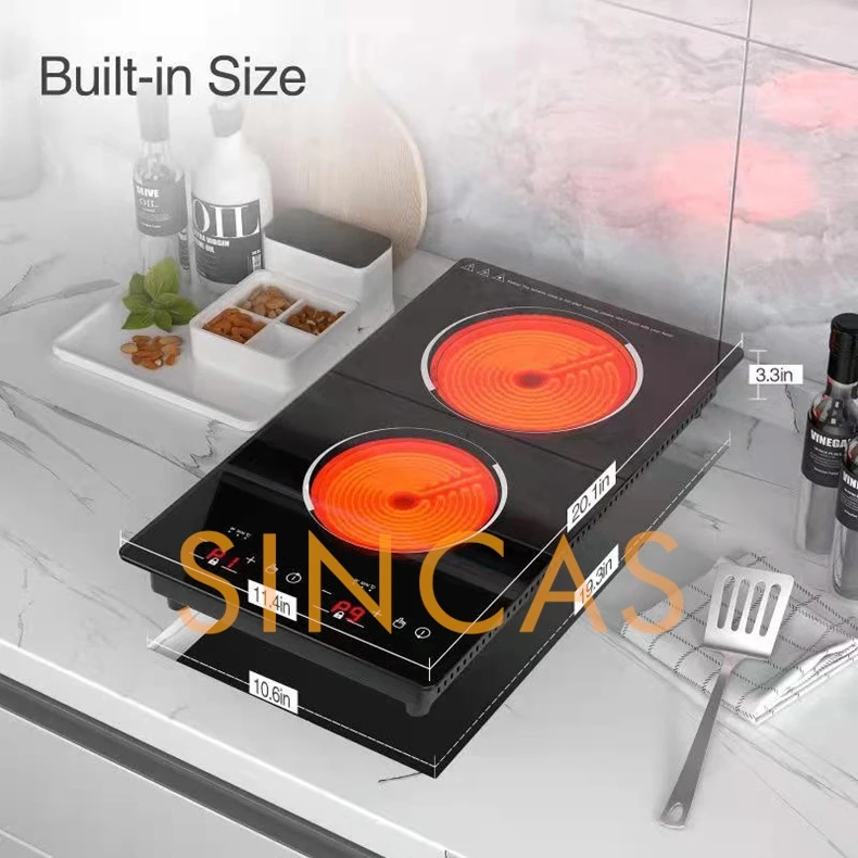 Fornello a induzione elettrico in ceramica a doppia testa incorporato 220 \ 110V Fornello a onda luminosa a doppia testa verticale a piastra completa