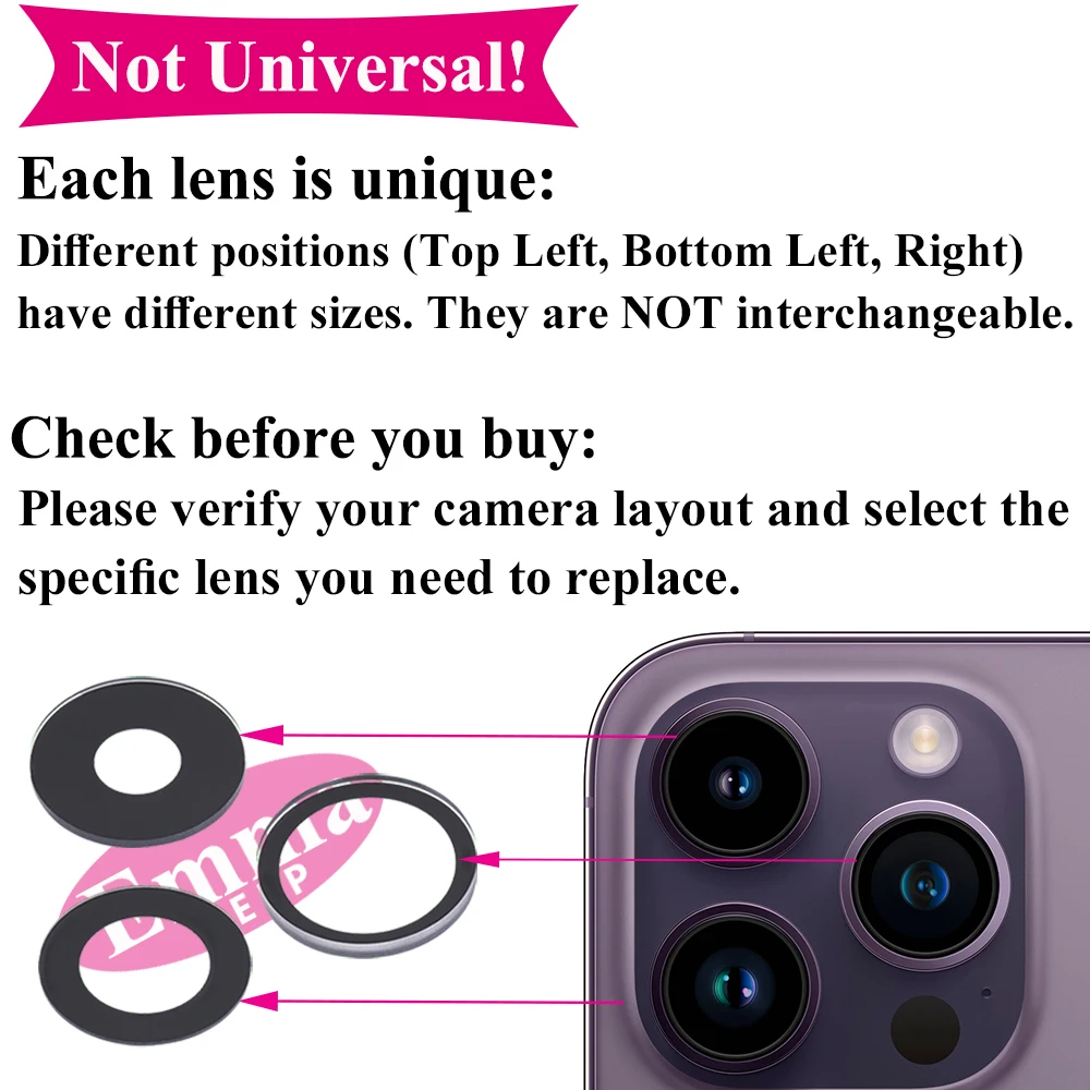 [1 Position ONLY] 5Pcs Original Sapphire Camera Glass for iPhone 16 15 14 13 Pro Max (NOT a Set)