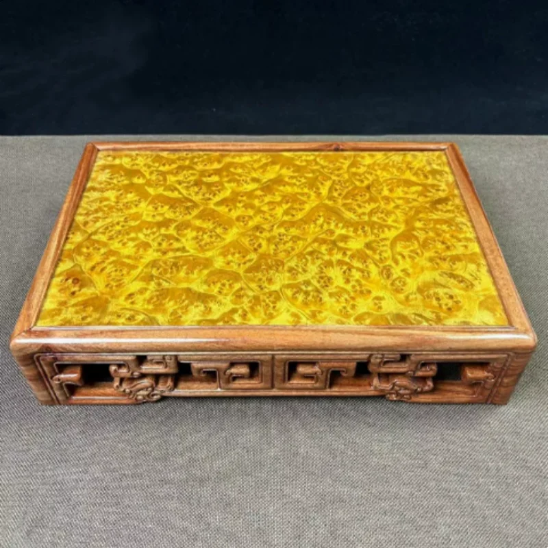 Antique wood carved Golden camphor wood hollow carved dragon pattern tea table tea tray base ornament exquisite handicraft