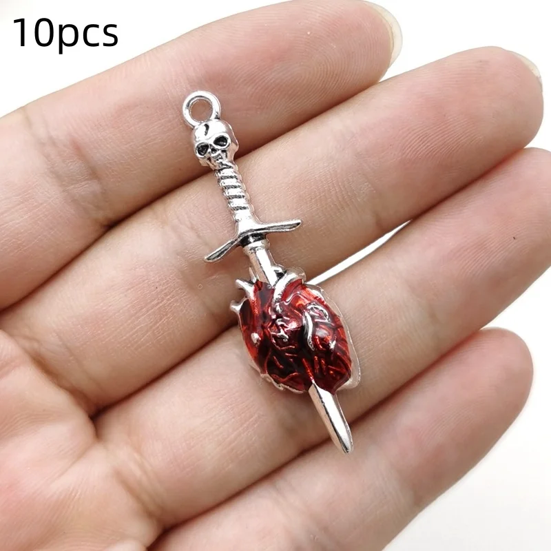 10Pcs/30Pcs Punk Gothic Skull Sword Charm Pendant Sword Piercing Heart Pendant Earring DIY Handmade Necklace Jewelry Making Acce - Detail 1