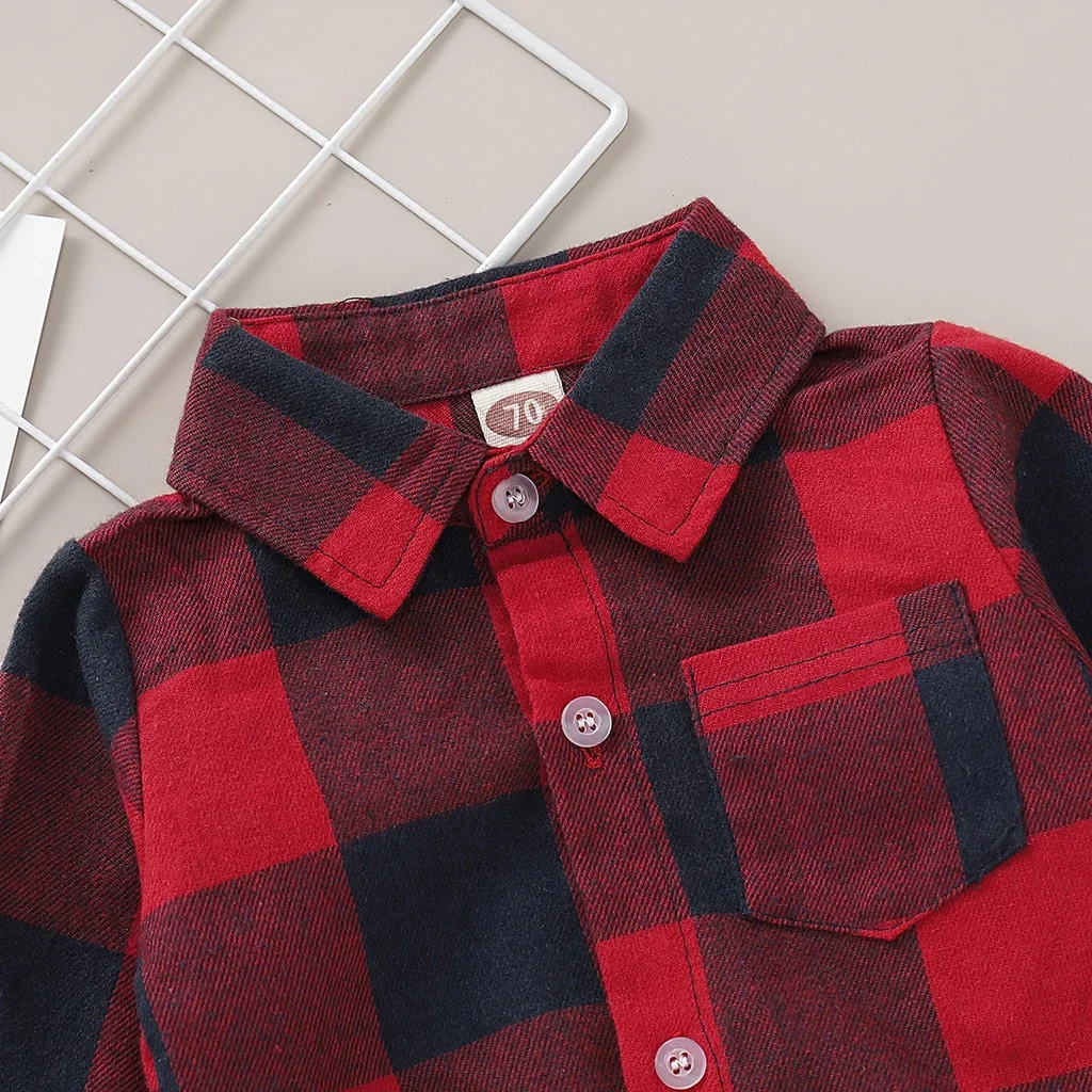 0-12 Months Newborn Baby Boys Bodysuit Plaid Long Sleeve Turn Down Collar Shirt Romper Spring&Autumn Gentleman Casual Clothes