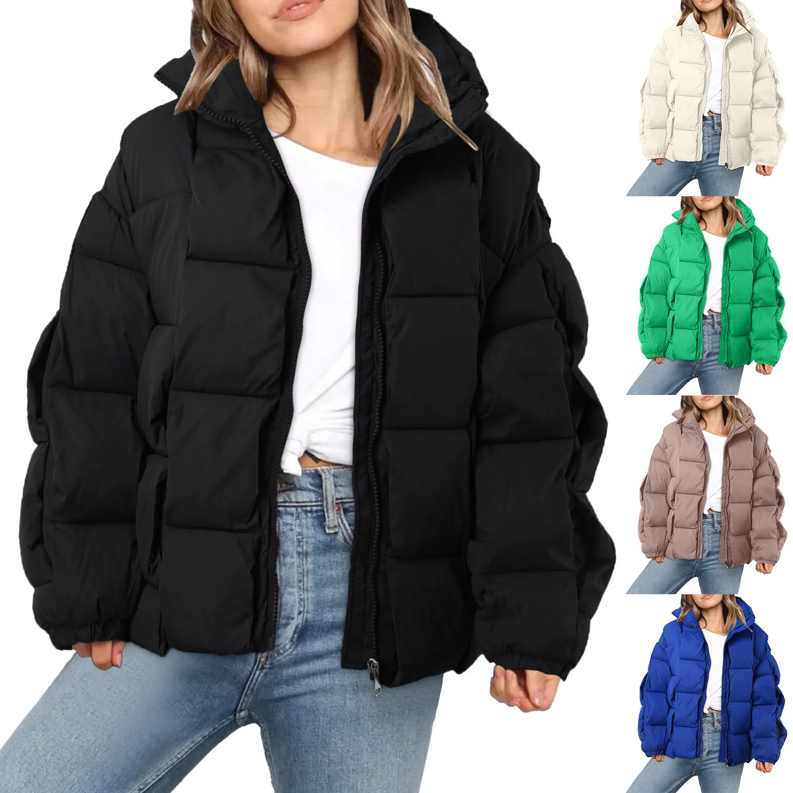 

Jackets for Women Autumn Winter Fashin Long Sleeve Zipper Design Casual Plain O-Neck Daily Crop Puffer Women's Down Jacket